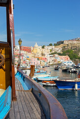 Scenic waterfront on the popular island Procida in Italy.