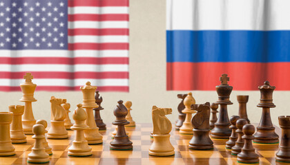 Concept with chess pieces - United States and Russia
