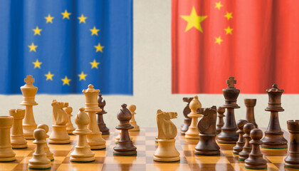 Concept with chess pieces - European Union and China