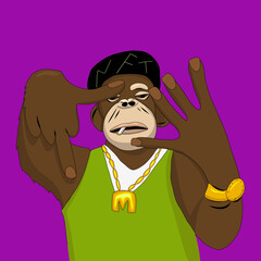 Cool monkey character NFT art variant. Monkey rapper cartoon illustration. colorful vector drawing. Metaverse avatar
