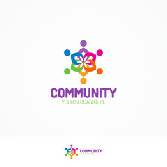 Support community logo consisting as team people different color for use teamwork, social logo, partnership, communication and family logo