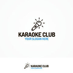 Karaoke club logo set with microphone line style isolated on white background. Vector Illustration
