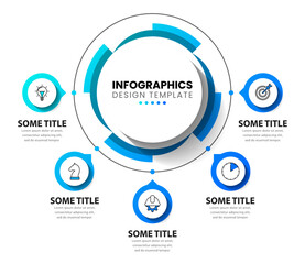 Fototapeta premium Infographic template. Blue gear with five steps