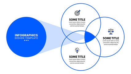 Infographic template. 3 connected blue circles with text and icons
