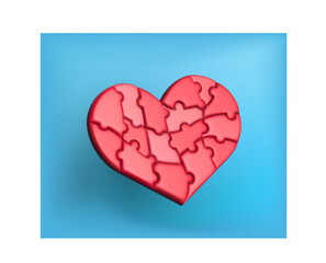 3d vector puzzle heart on blue background. Romantic card. 