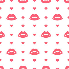 Women's lips and hearts pink seamless pattern
