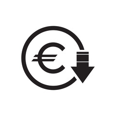 Cost reduction- decrease euro icon. Vector symbol