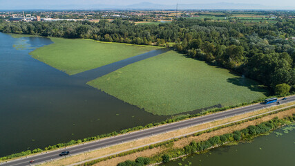 Fototapeta premium vista dall'alto isola della castagna di lago mantova