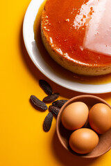 Flan . Quesillo. creme brulee. Milk and egg dessert. Egg tart. Dessert. Candy.