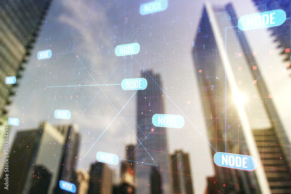 Poster abstract virtual coding illustration on modern architecture background, software development concept