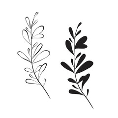 Vector icon of a branch. Botanical illustration in black color. Design element. Sketch for tattoos, greeting cards, blogs, posters. 
Design for printing on textiles, clothing.