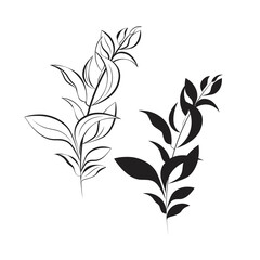 Vector icon of a branch. Botanical illustration in black color. Design element. Sketch for tattoos, greeting cards, blogs, posters. 
Design for printing on textiles, clothing.
