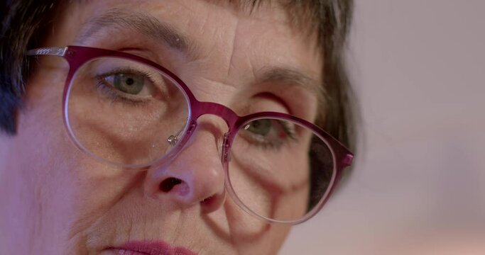 Portrait of a woman 60 years old with glasses. Common age-related eye problems in older age. 14.07.2022 CZ, Kladno, Armenska