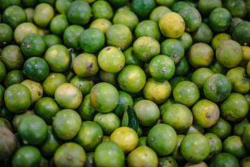 Fresh lemons from the trees are sold in the Amorn Nakhon Naklua Fresh Food Market, Thailand.