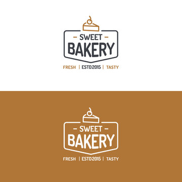 Sweet bakery logo set modern line style for use cupcake shop, pie store, cake market, cafe, restaurant etc. Vector Illustration