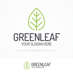 Green leaf logo set clean line style for use organic shop, ecology company, nature firm, natural product, alternative medicine, green unity, garden, farming, forest etc. Vector Illustration