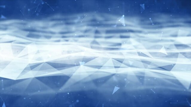 Seamless loop digital technology wavy blue network with triangle shapes animation.