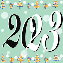 2023,new year,congratulations on the year 2023,christmas tree,gift,snowflakes,snowman,deer,heart,star,man,christmas, pattern, water, vector, design, snow, illustration, snowflake, winter, drop, vector