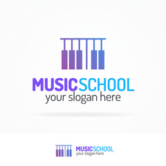 Music school logo set modern color style isolated on white background for use music store, record company, audio system shop, dj market etc. Vector Illustration