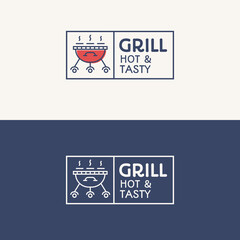 Grill logo set color and line style for barbecue emblem, , bbq party, badge, symbol, label, sticker, logotype, poster, banner and other design. Vector Illustration
