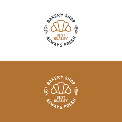 Bakery shop logo set with croissant modern line style for use bread house, cupcake store, food market, cafe, restaurant etc. Vector Illustration