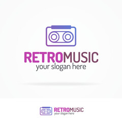 Retro music logo set modern color style isolated on white background for use music store, sound company, audio system shop, dj market etc. Vector Illustration