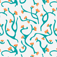 Modern floral jungle pattern. Collage contemporary seamless pattern. Hand drawn naive abstract floral print. Cute collage pattern