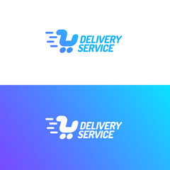 Delivery service logo set consisting of shopping cart isolated on background. Vector Illustration
