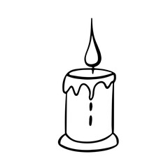 Wax candle with flame. Doodle vector illustration