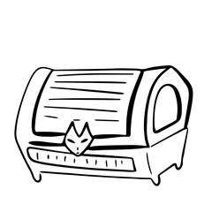 magic chest with cat muzzle. Witchcraft box doodle vector illustration