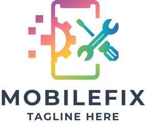 Fototapeta na wymiar Pixel Mobile Fix Logo