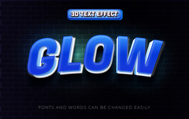 Glow blue 3d editable text effect style