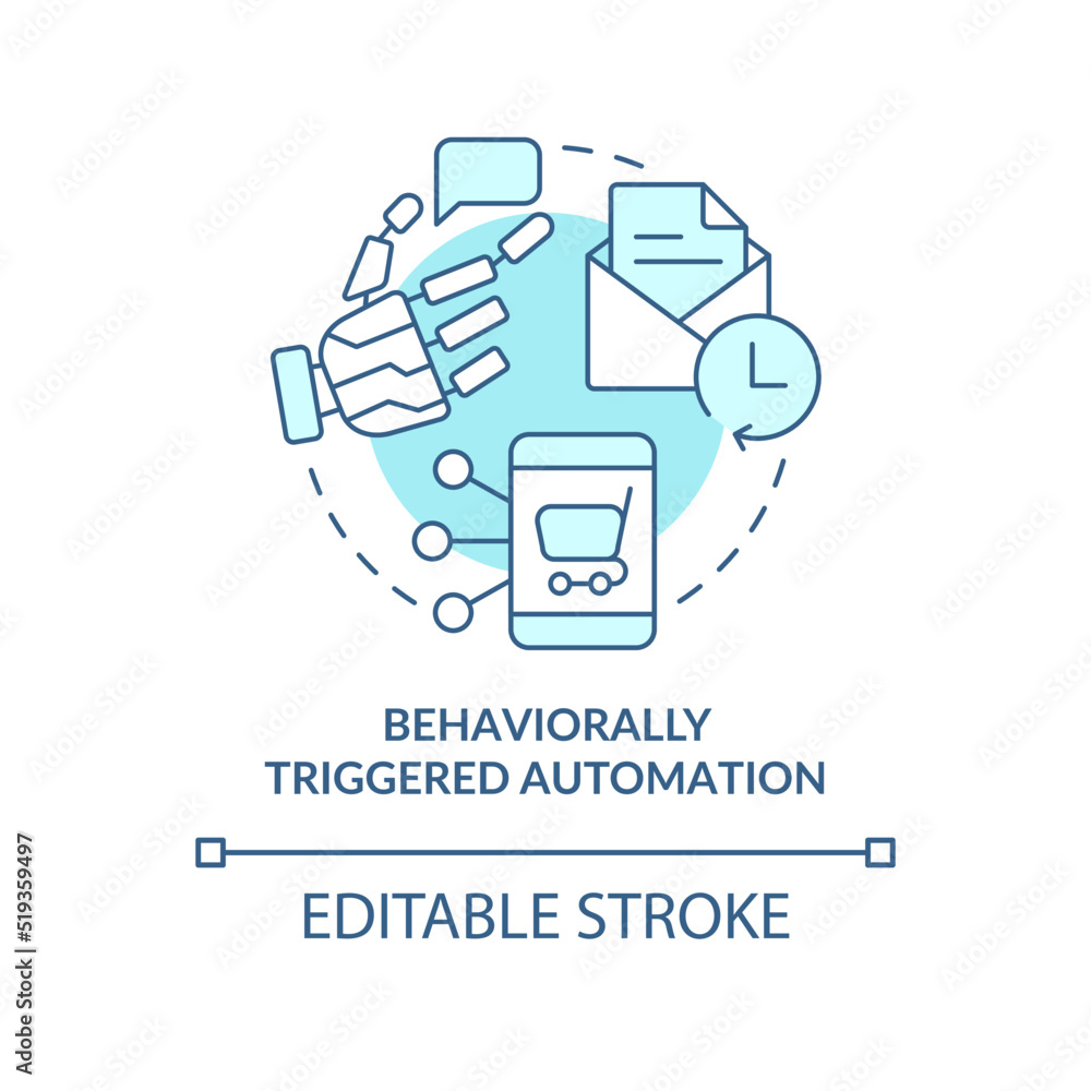 Poster behaviorally triggered automation turquoise concept icon. client engagement platform abstract idea t