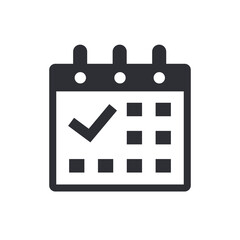 Flat black small and large icon of the calendar with chack. Vector illustration.