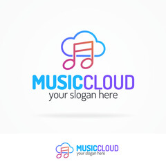 Music cloud logo set modern color style isolated on white background for use music storage, sound company, audio system shop etc. Vector Illustration