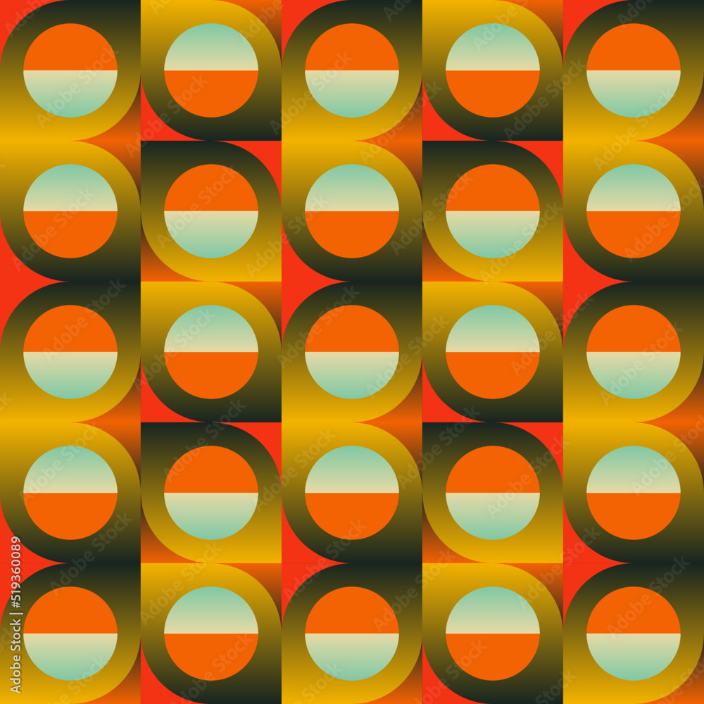 Poster 60s retro style and mid-century aesthetics vector pattern background made with abstract geometric sh