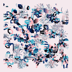 Obraz premium Postmodern Aesthetics Inspired Vector Graphic Pattern Made With Abstract Geometric Shapes