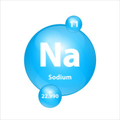Sodium, Natrium  (Na) icon structure chemical element round shape circle light blue. Chemical element of periodic table Sign with atomic number. Study in science for education. 3D Illustration vector.