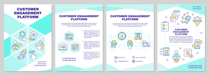 Customer engagement platform brochure template. Leaflet design with linear icons. Editable 4 vector layouts for presentation, annual reports. Arial-Black, Myriad Pro-Regular fonts used