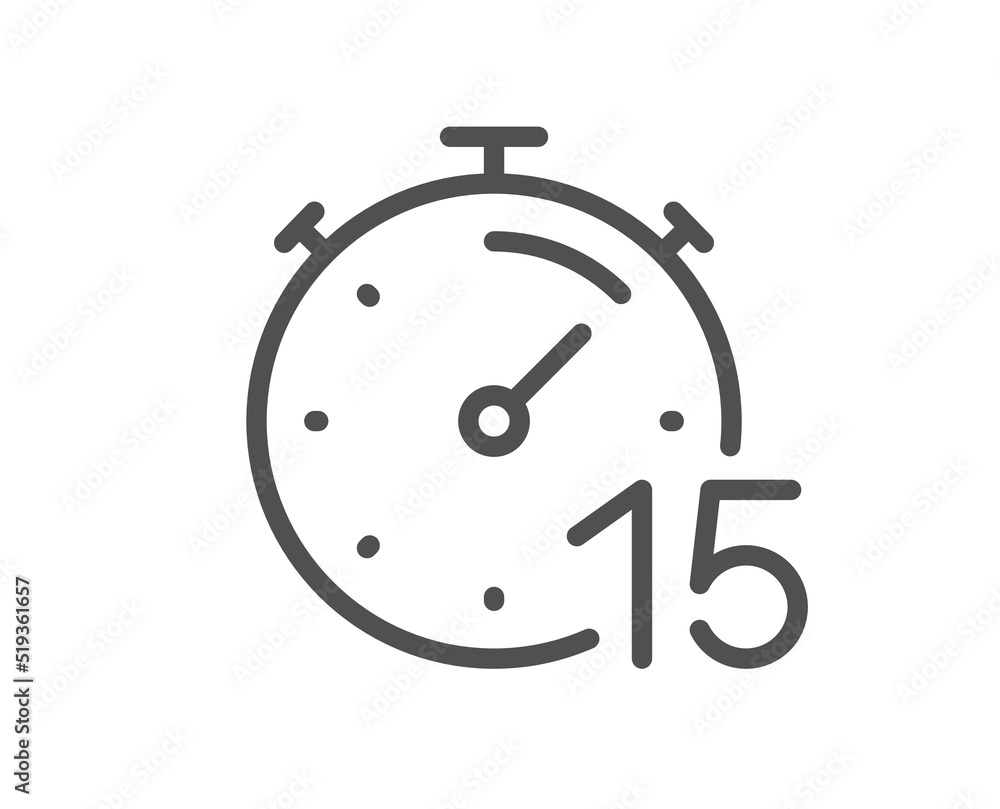Poster timer 15 minutes line icon. stopwatch time sign. countdown clock symbol. quality design element. lin