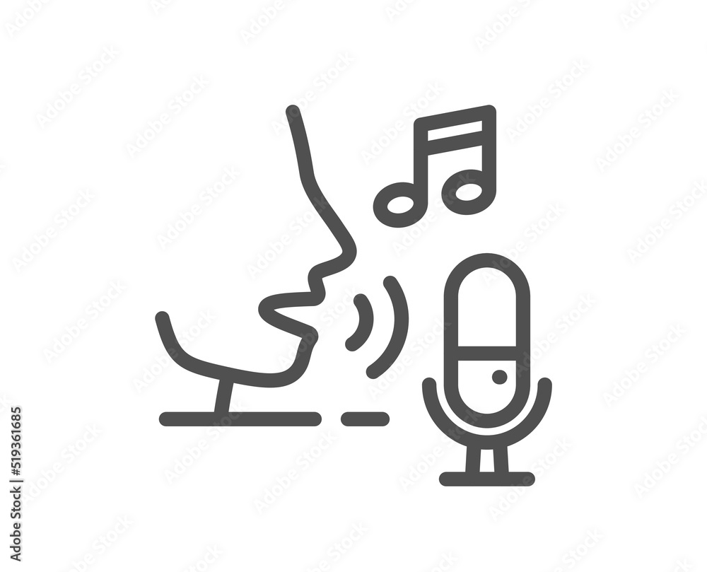 Poster microphone line icon. studio mic sign. voice record device symbol. quality design element. linear st