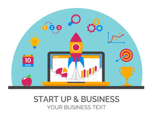 Start up and business concept with business icons flat style. Perfect for your business. Vector Illustration