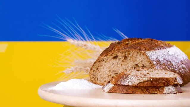 bread on the background of the flag of Ukraine.
