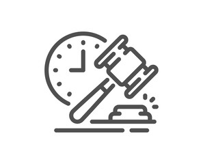 Auction hammer line icon. Bid offer sign. Lot was sold symbol. Quality design element. Linear style auction hammer icon. Editable stroke. Vector