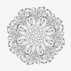 Halloween mandala with witch. Creative ornament. Repeating art for background. Can be used as a coloring book for children and adults to enjoy their hobby. Also can be used as a tattoo design.