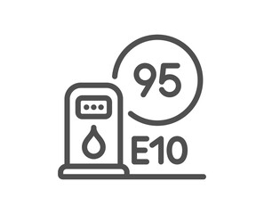 Petrol station line icon. Filling station sign. E10 petroleum fuel symbol. Quality design element. Linear style petrol station icon. Editable stroke. Vector