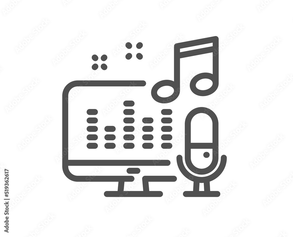 Poster podcast line icon. studio mic sign. voice record microphone symbol. quality design element. linear s