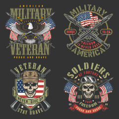 Military America set colorful poster