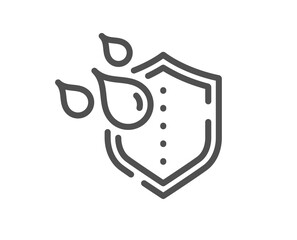 Naklejka premium Waterproof line icon. Water resistant sign. Drop protection symbol. Quality design element. Linear style waterproof icon. Editable stroke. Vector