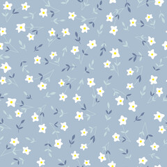Floral seamless pattern. White flowers on light blue background